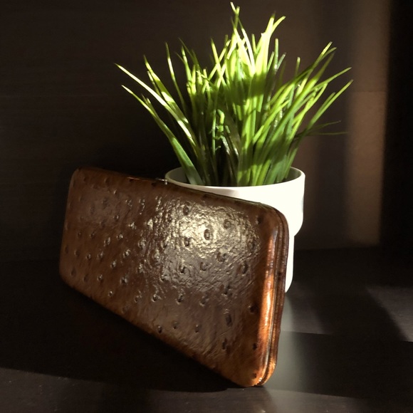 Cognac Brown Textured Clutch - Picture 3 of 7